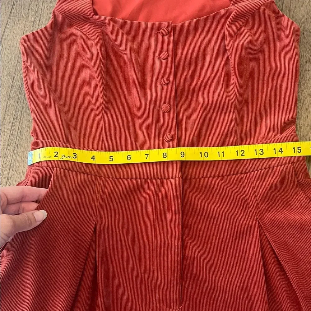 Lulu's Beloved Crush Rust Red Corduroy Button-front Sleeveless Romper Sz L